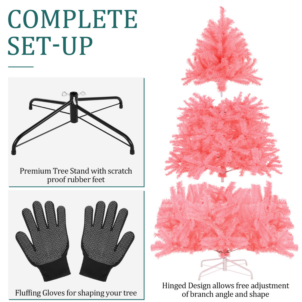 Legooin 6ft Unlit Artificial Christmas Tree Spruce Xmas Tree with 800 Tips, for Holiday Christmas Halloween Decor, Pink