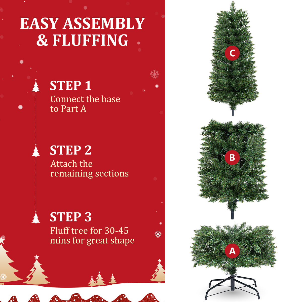Legooin 7.5FT Pre-Lit Pencil Christmas Tree with 350 Multicolor LED Lights, 980 PVC Branch Tips, Slim Artificial Christmas Tree, Green