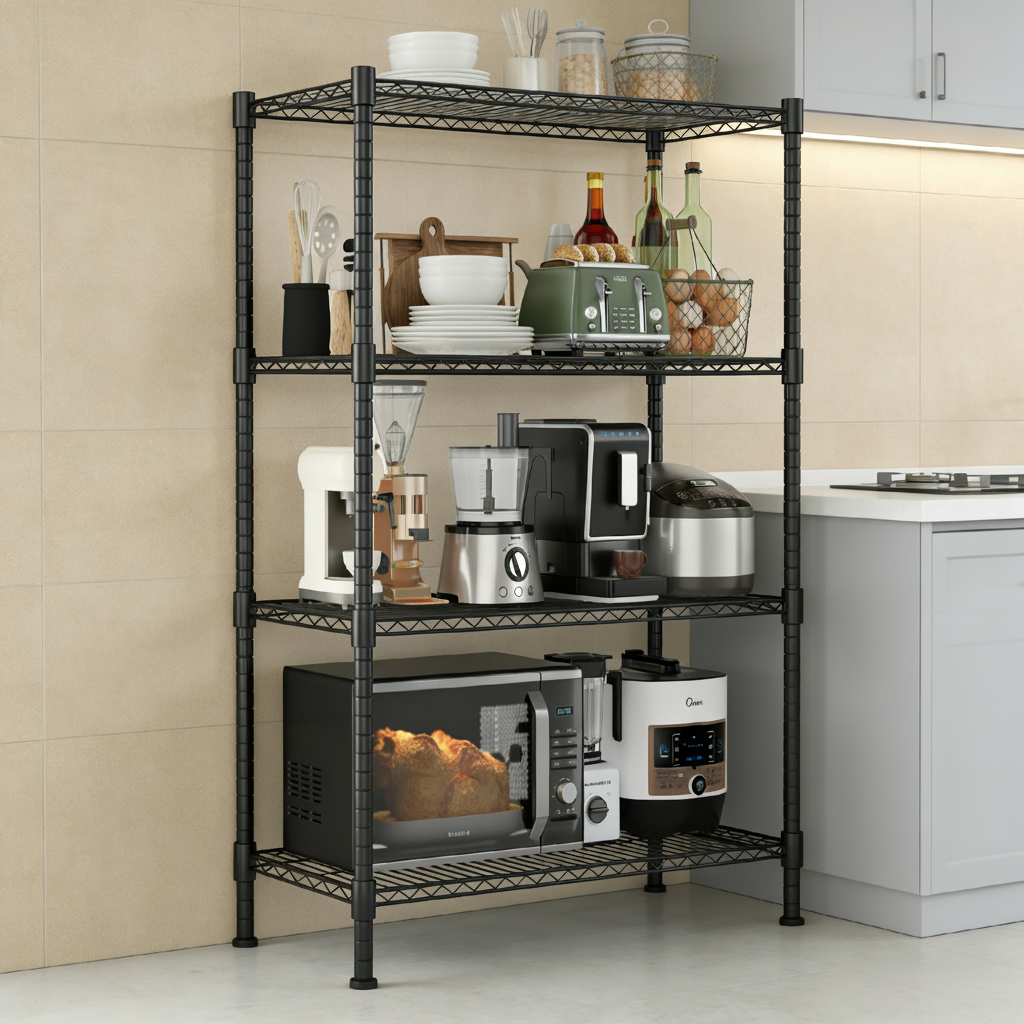 Legooin 18"D x 36"W x 72"H Wire Shelving Unit with Wheels 4-Tier Rolling Garage Shelf Kitchen Storage Rack Capacity for 1600lbs, Black