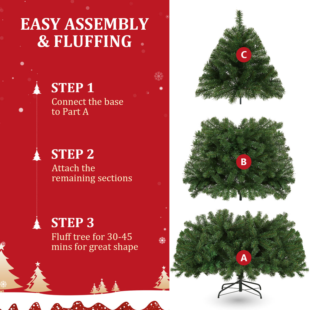 Legooin 6FT Pre-Lit Christmas Tree with 300 Warm White LED Lights, 800 PVC Branch Tips, Classic Artificial Christmas Tree, Green