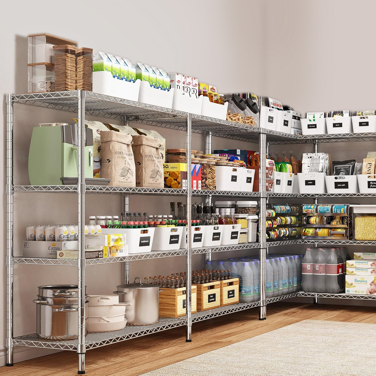 Legooin 60"W x 14"D x 60"H Extra-Wide Wire Shelves for Garage Storage Industrial Shelving Unit Pantry Rack 1200LBS Capacity, Silver