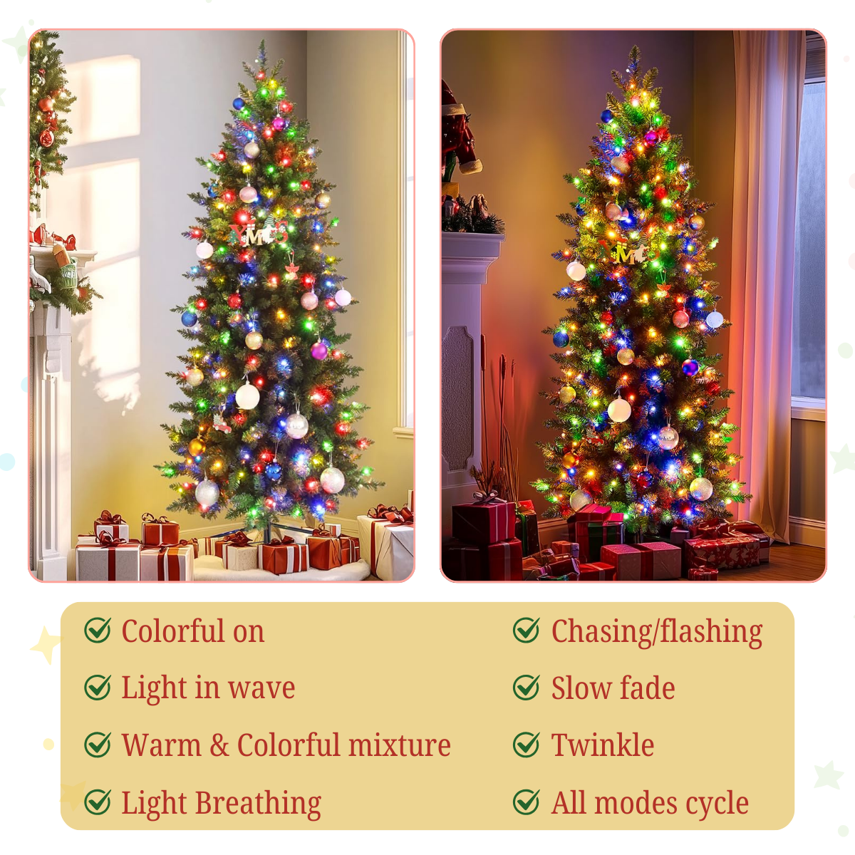 Legooin 6ft Pre-lit Slim Christmas Tree Skinny Hinged Artificial Xmas Tree with 250 Color-Changing Lights+957 Branch Tips