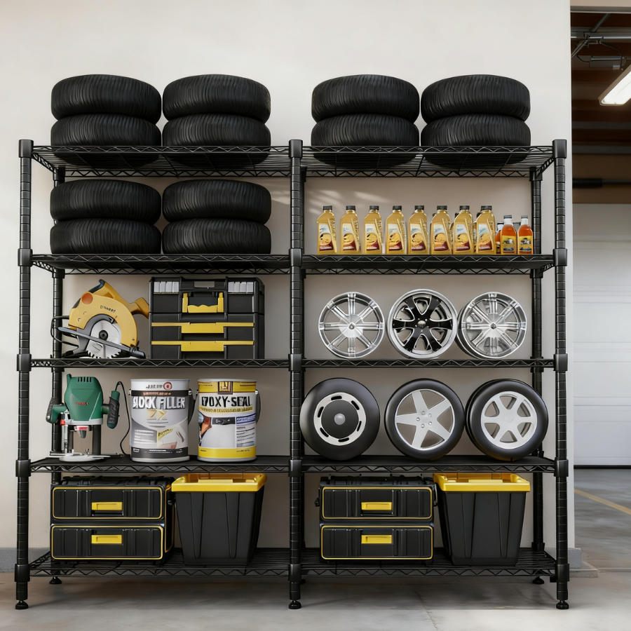 Legooin 72"W x 18"D x 72"H Garage Storage Rack Height Adjustable Shelving Unit for Industrial Residential Storage 2000lbs Load Capacity, Black