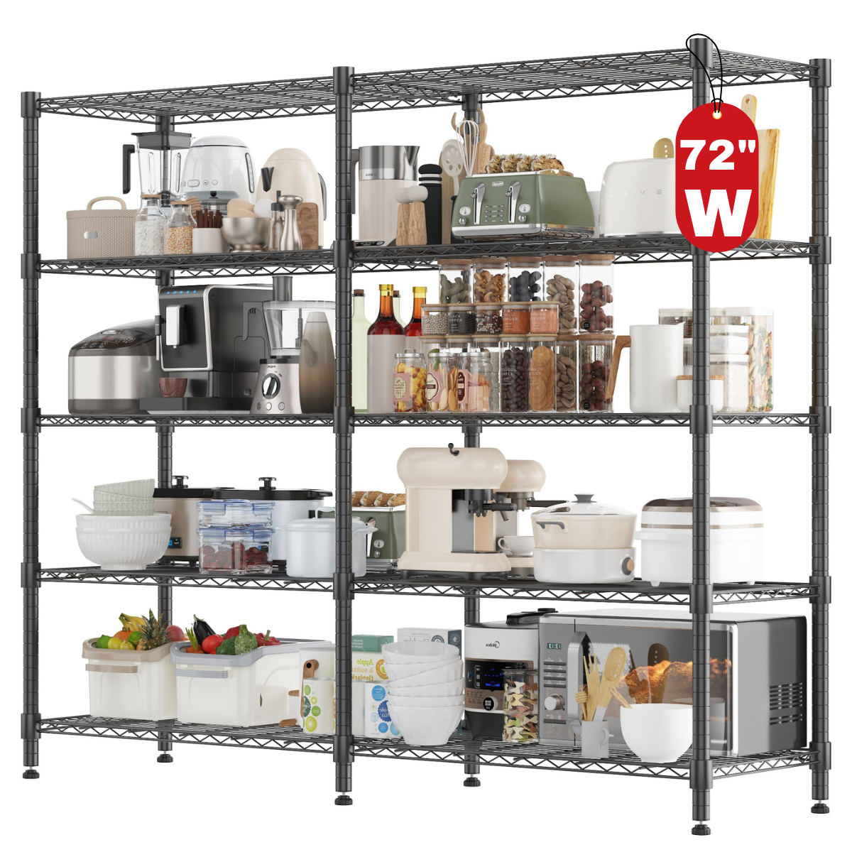 Legooin 72"W x 18"D x 72"H Garage Storage Rack Height Adjustable Shelving Unit for Industrial Residential Storage 2000lbs Load Capacity, Black