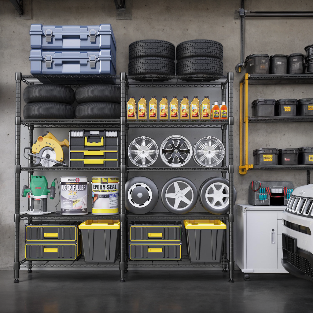 Legooin 60x14x72 inch Extra-Wide Shelving Unit 5-Tier Garage Storage Rack Corner Shelf for Industrial Residential Use Capacity 1500LBS, Black