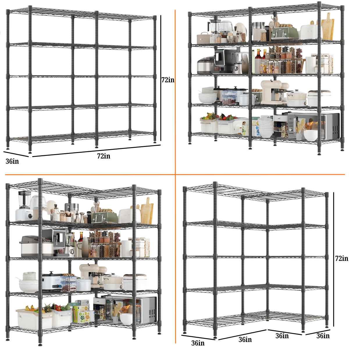 Legooin 72"W x 18"D x 72"H Garage Storage Rack Height Adjustable Shelving Unit for Industrial Residential Storage 2000lbs Load Capacity, Black