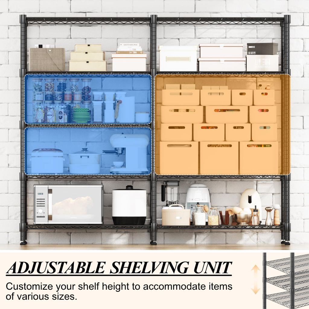 Legooin 72"W x 18"D x 72"H Garage Storage Rack Height Adjustable Shelving Unit for Industrial Residential Storage 2000lbs Load Capacity, Black