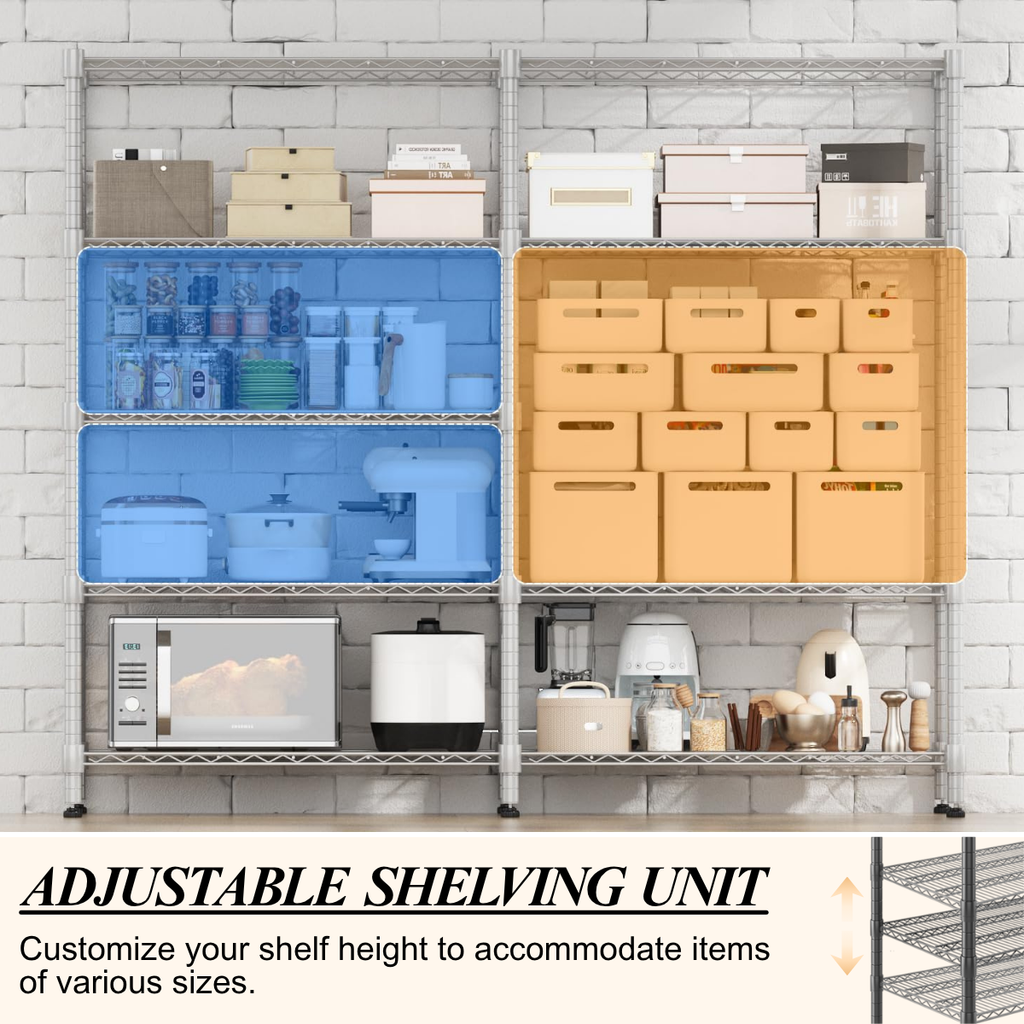Legooin 5-Tier Garage Rack for Storage Wire Cube Storage Rack Height Adjustable Corner Shelving Unit for Pantry Balcony 60"W x 14"D x 72"H, Silver