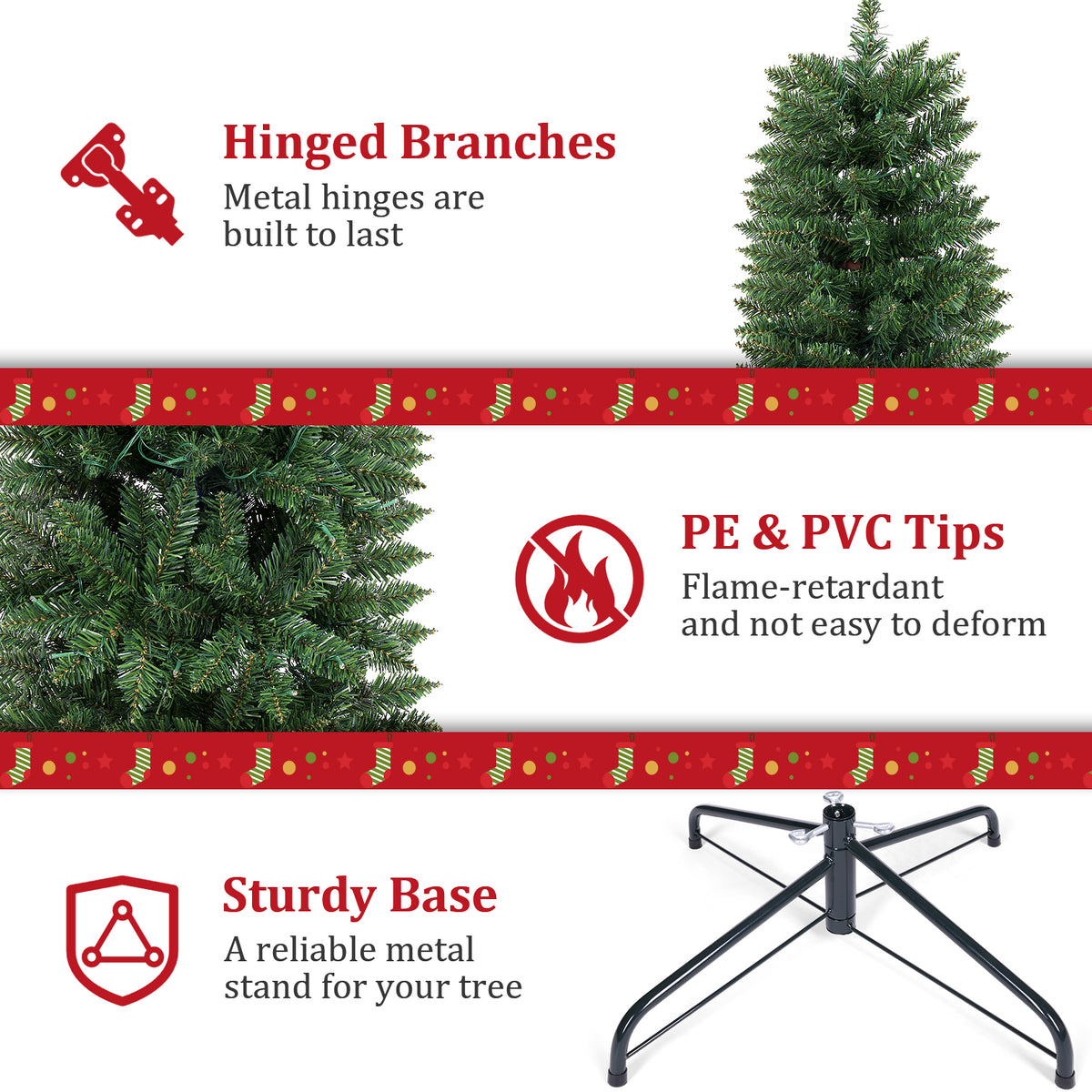 Legooin 7.5FT Pre-lit Artificial Christmas Tree with 1346 Branch Tips + 400 Colorful LED Lights, 3-Section Easy Assembly Hinged Christmas Tree with Metal Stand for Indoor Outdoor Holiday Decor, Green