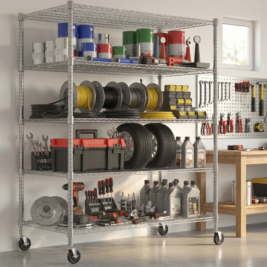 Legooin 24x48x82 inch Heavy Duty Garage Shelf Storage Rack with Wheels Metal Shelving Unit Organizer Rack for Residential and Industrial Use, Silver