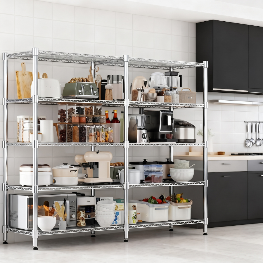 Legooin 5-Tier Extra-Wide Metal Garage Shelving Unit Industrial Rack Height Adjustable Storage Shelf for Pantry Balcony Basement 72"W x 18"D x 72"H, Silver