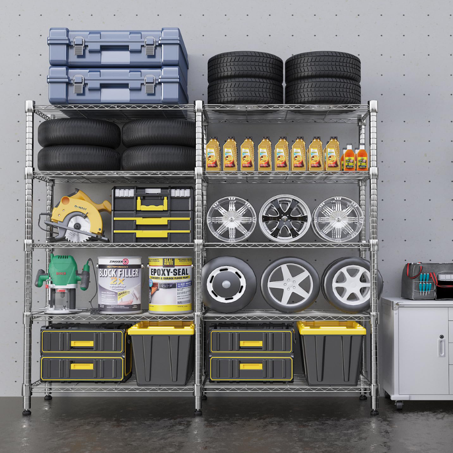 Legooin 5-Tier Extra-Wide Metal Garage Shelving Unit Industrial Rack Height Adjustable Storage Shelf for Pantry Balcony Basement 72"W x 18"D x 72"H, Silver
