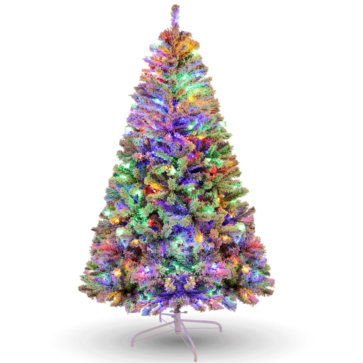 Legooin 6FT Snow Flocked Prelit Artificial Christmas Tree with 300 Colored Lights+800 PVC Branch Tips for Holiday Halloween Christmas Decor