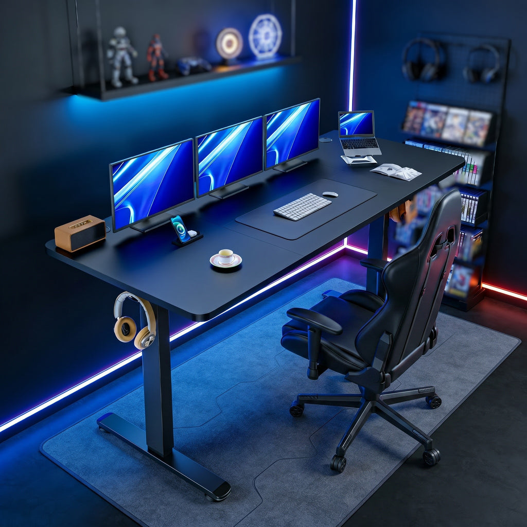 Legooin 70"W Movable Standing Desk Height Adjustable Gaming Desk 28"D Spacious-Wide Stand Up Table Home Office Writing Desk 28"-46"H, Black