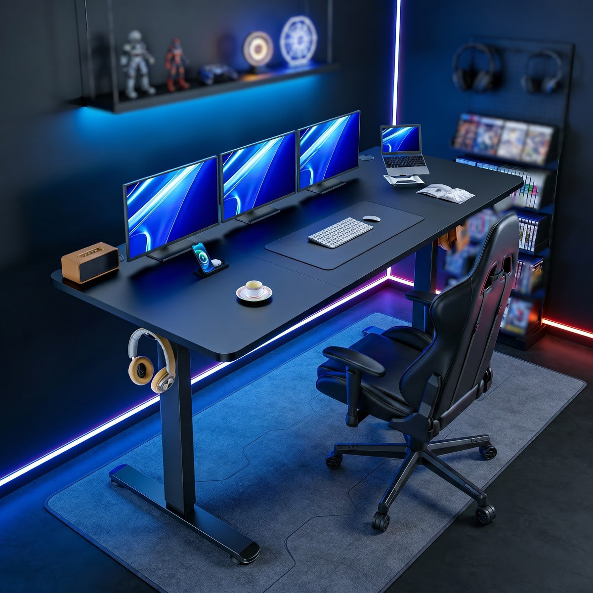 Legooin 70"W Movable Standing Desk Height Adjustable Gaming Desk 28"D Spacious-Wide Stand Up Table Home Office Writing Desk 28"-46"H, Black