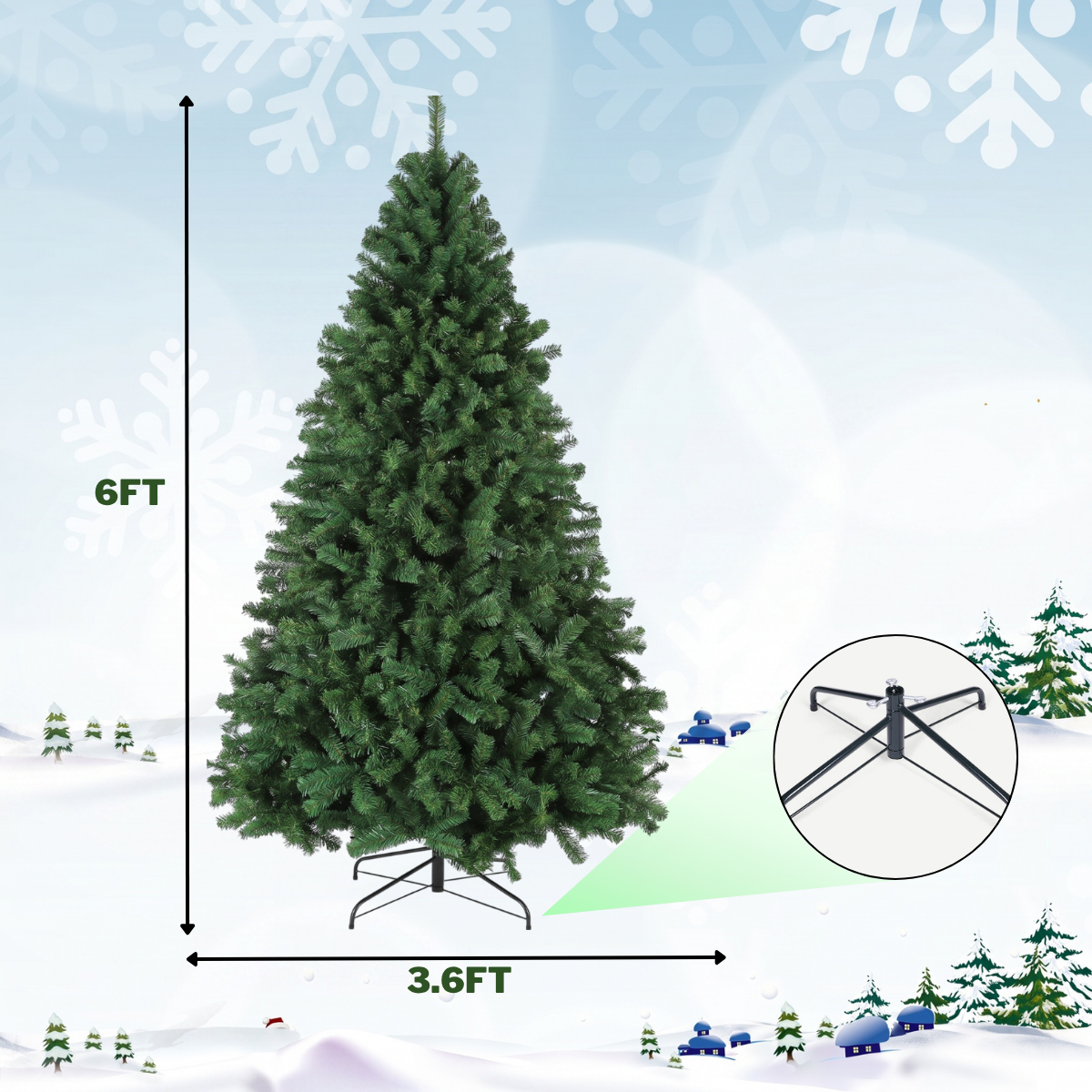 Legooin 6FT Unlit Artificial Tree Christmas Tree, Classic Shape, Metal Stand, 800 PVC Branch Tips, for Home Commercial Holiday Decor, Green