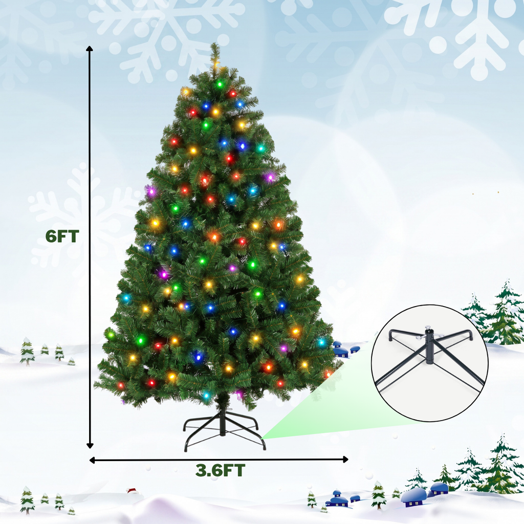 Legooin 6FT Pre-Lit Christmas Tree Artificial Tree Classic Realistic Xmas Tree, 300 Multicolor Lights 800 PVC Branch Tips, for Indoor Outdoor Xmas Decor, Green