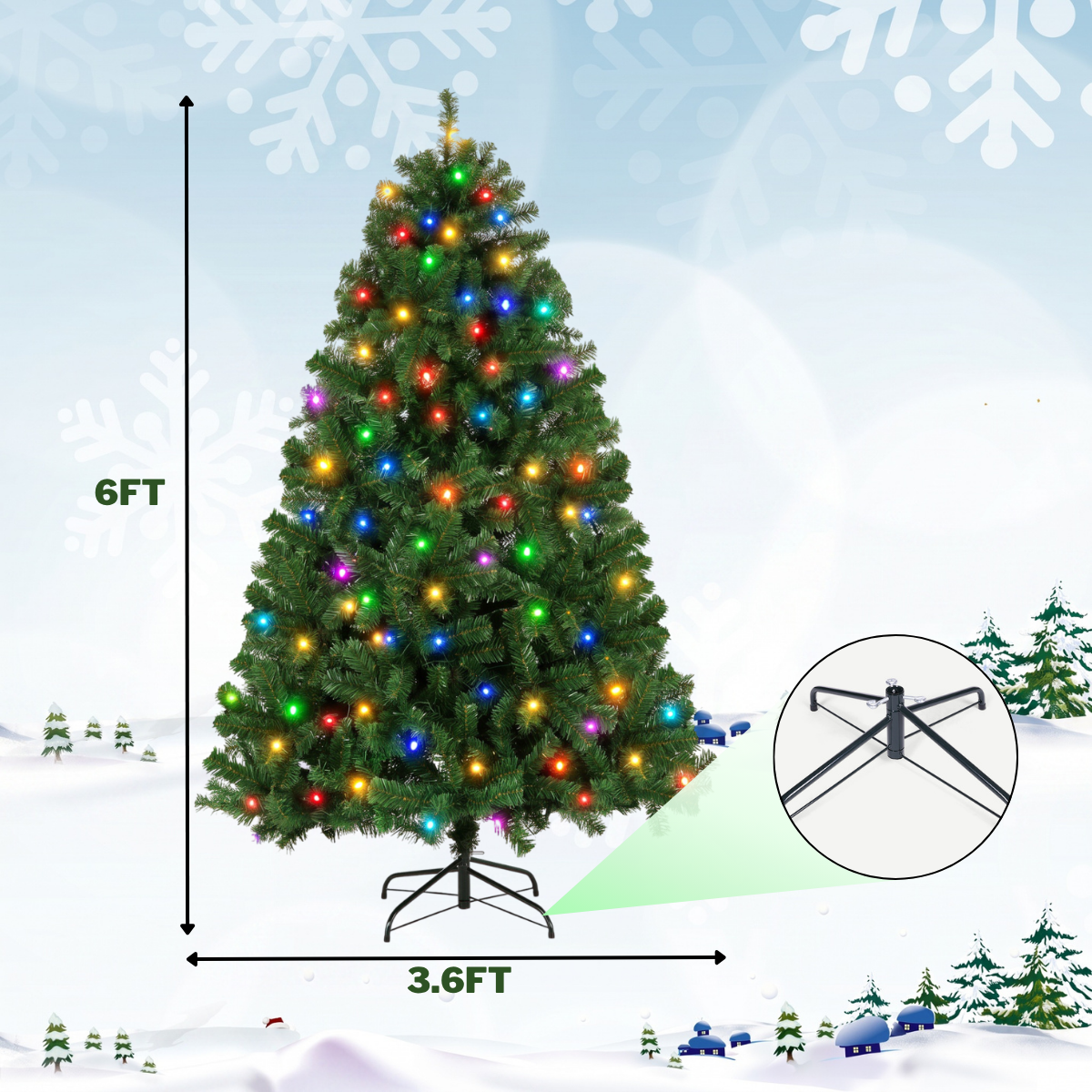 Legooin 6FT Pre-Lit Christmas Tree Artificial Tree Classic Realistic Xmas Tree, 300 Multicolor Lights 800 PVC Branch Tips, for Indoor Outdoor Xmas Decor, Green