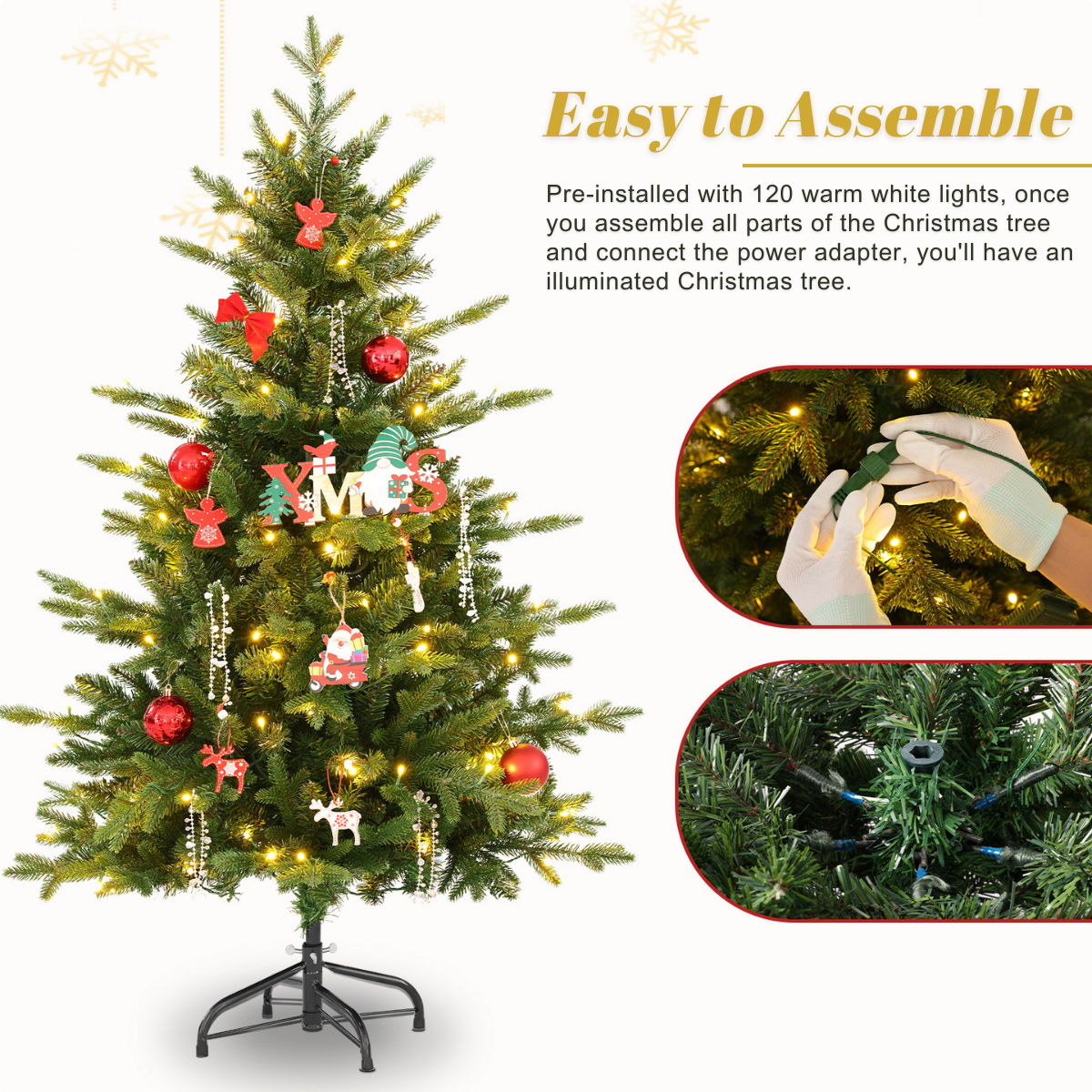 Legooin 4 ft Pre-Lit Christmas Tree Premium Realistic Fraser Fir with 300 PVC Tips, 120 Warm Lights, for Holiday Christmas Halloween Decor