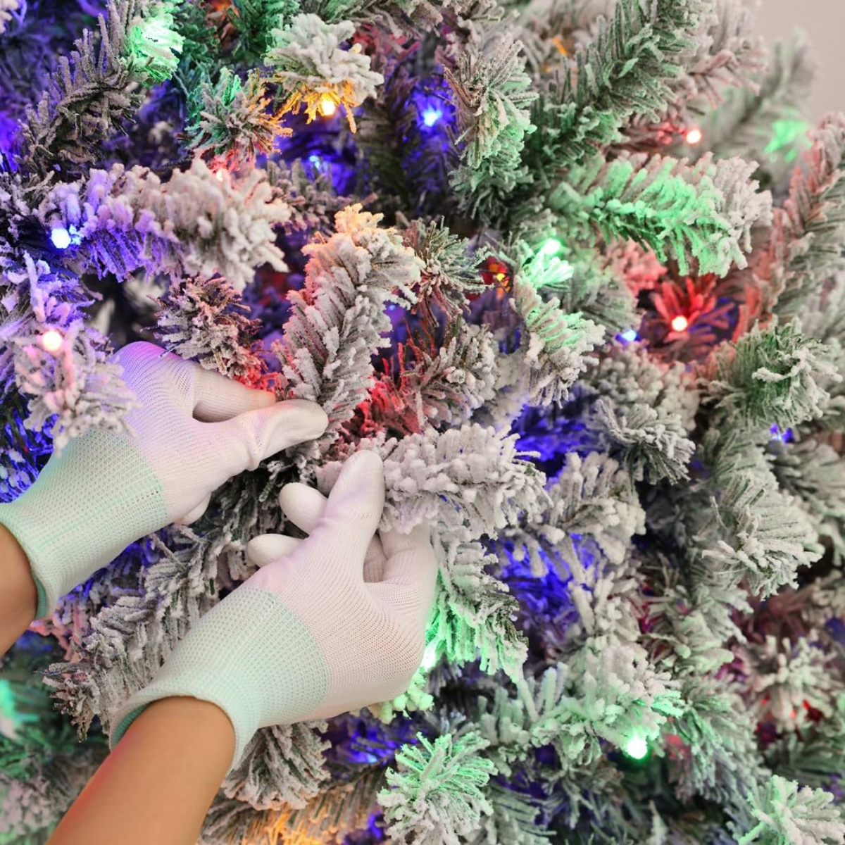 Legooin 6FT Snow Flocked Prelit Artificial Christmas Tree with 300 Colored Lights+800 PVC Branch Tips for Holiday Halloween Christmas Decor