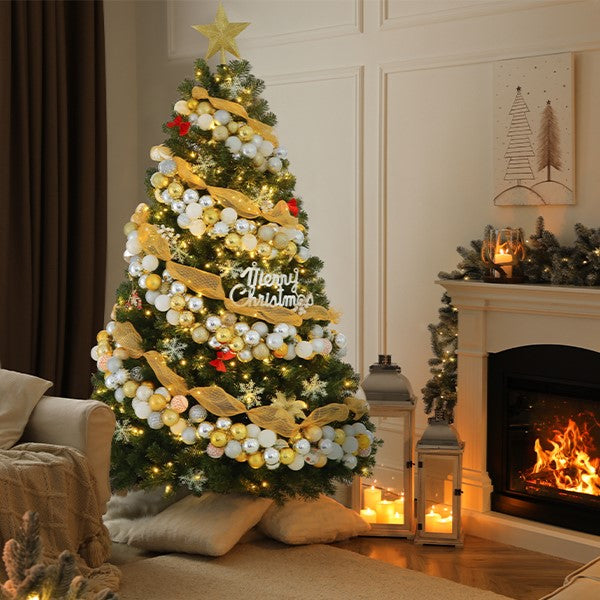Legooin 6FT Prelit Christmas Tree with 800 PVC Tips+250 Warm White Lights, Hinged Artificial Xmas Tree with Metal Stand, Green