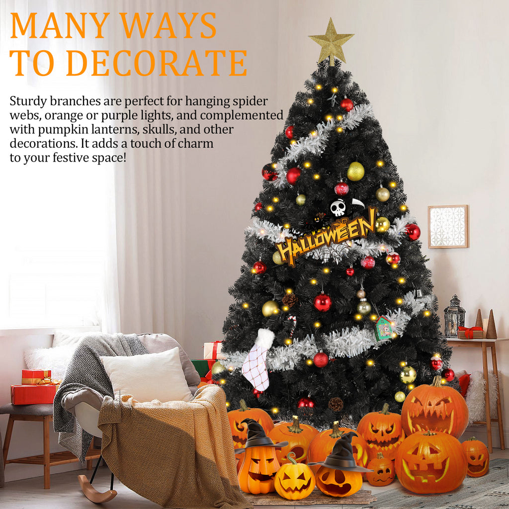 Legooin 6ft Unlit Artificial Christmas Tree Hinged Xmas Tree with 800 Tips for Christmas Halloween Holiday Decor, Black