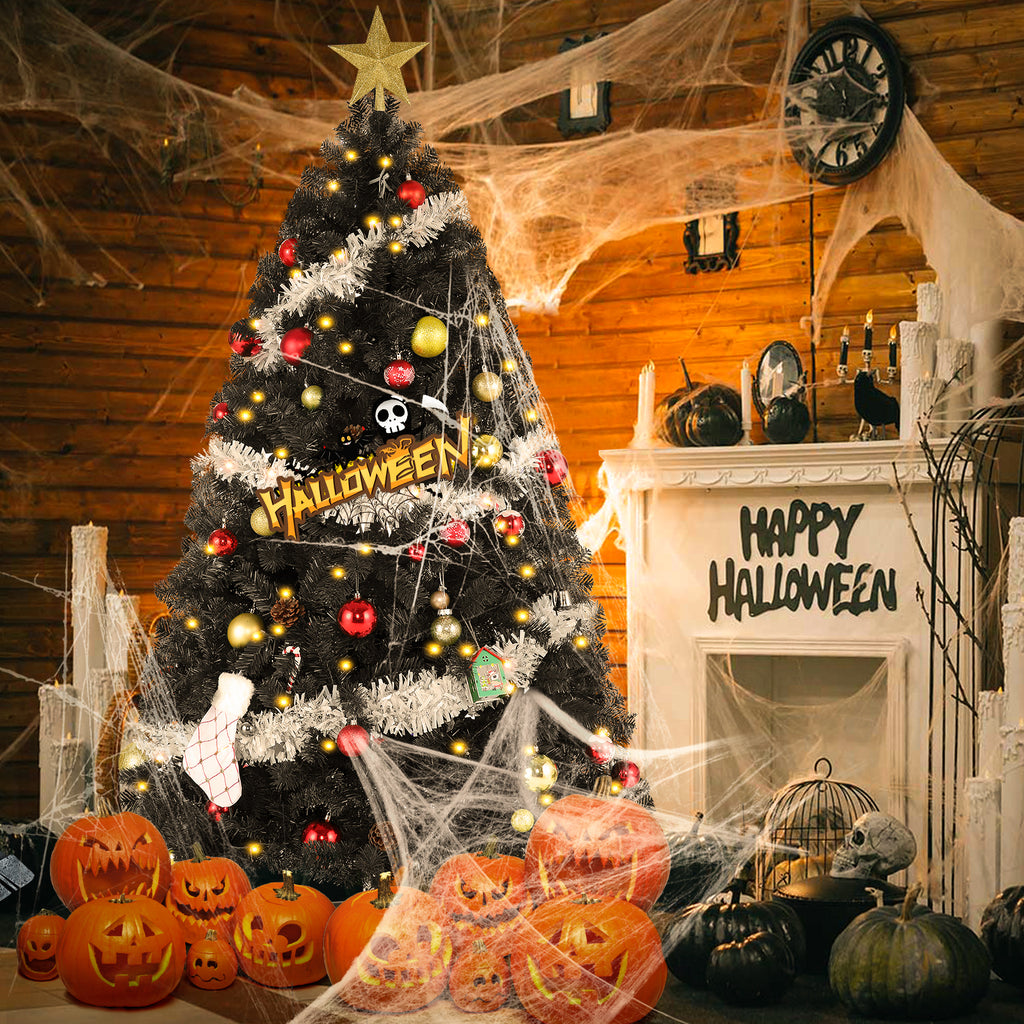 Legooin 6ft Unlit Artificial Christmas Tree Hinged Xmas Tree with 800 Tips for Christmas Halloween Holiday Decor, Black