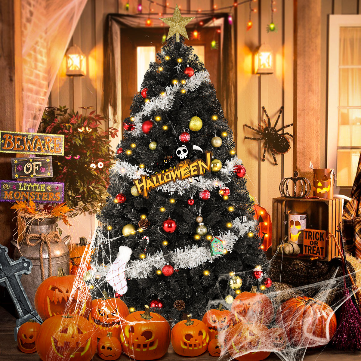 Legooin 6ft Unlit Artificial Christmas Tree Hinged Xmas Tree with 800 Tips for Christmas Halloween Holiday Decor, Black