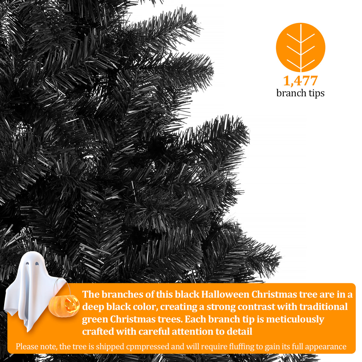 Legooin 6ft Unlit Artificial Christmas Tree Hinged Xmas Tree with 800 Tips for Christmas Halloween Holiday Decor, Black