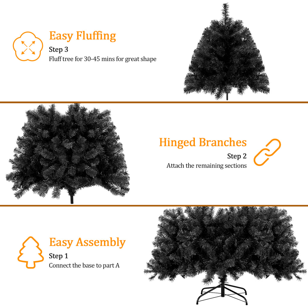 Legooin 6ft Unlit Artificial Christmas Tree Hinged Xmas Tree with 800 Tips for Christmas Halloween Holiday Decor, Black
