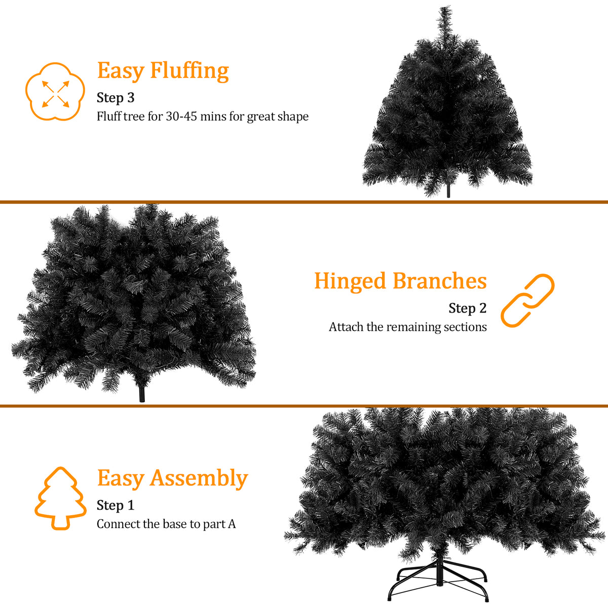 Legooin 6ft Unlit Artificial Christmas Tree Hinged Xmas Tree with 800 Tips for Christmas Halloween Holiday Decor, Black