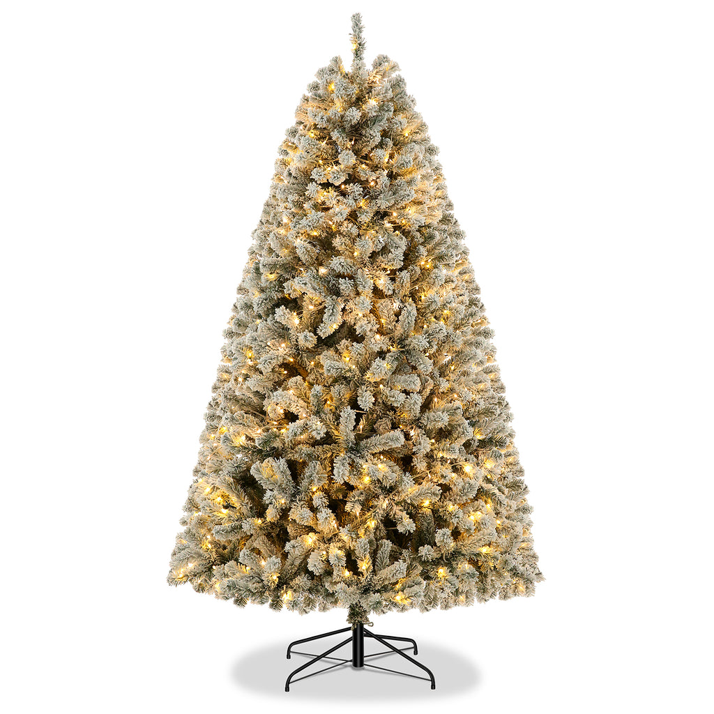 Legooin 6FT Snow Flocked Prelit Christmas Tree with 800 PVC Tips+300 Warm White LED Lights, Hinged Artificial Xmas Tree, Green