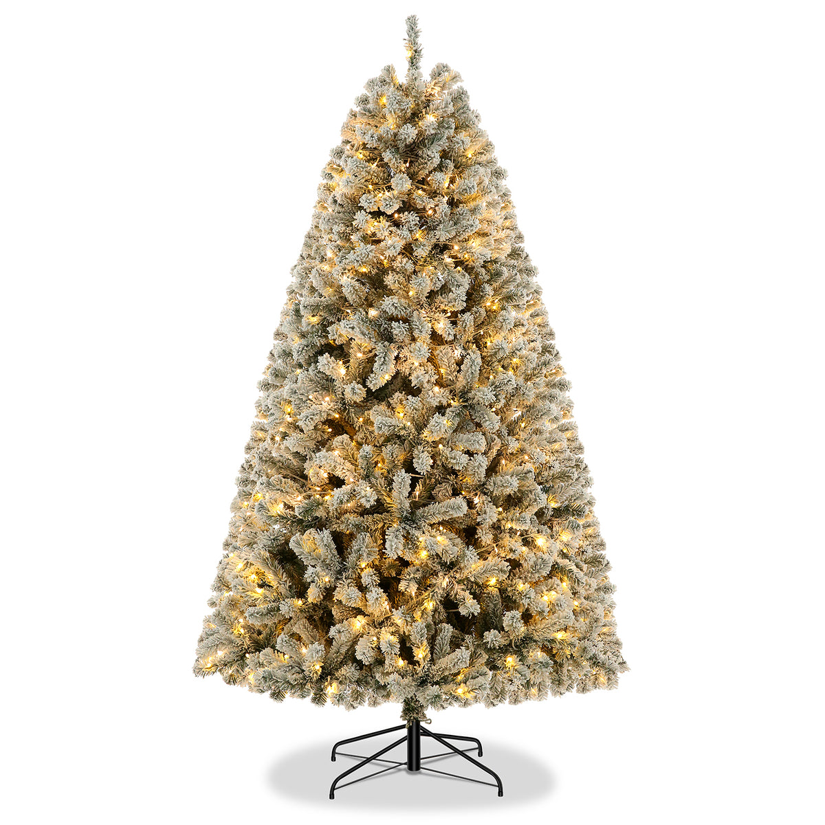 Legooin 6FT Snow Flocked Prelit Christmas Tree with 800 PVC Tips+300 Warm White LED Lights, Hinged Artificial Xmas Tree, Green