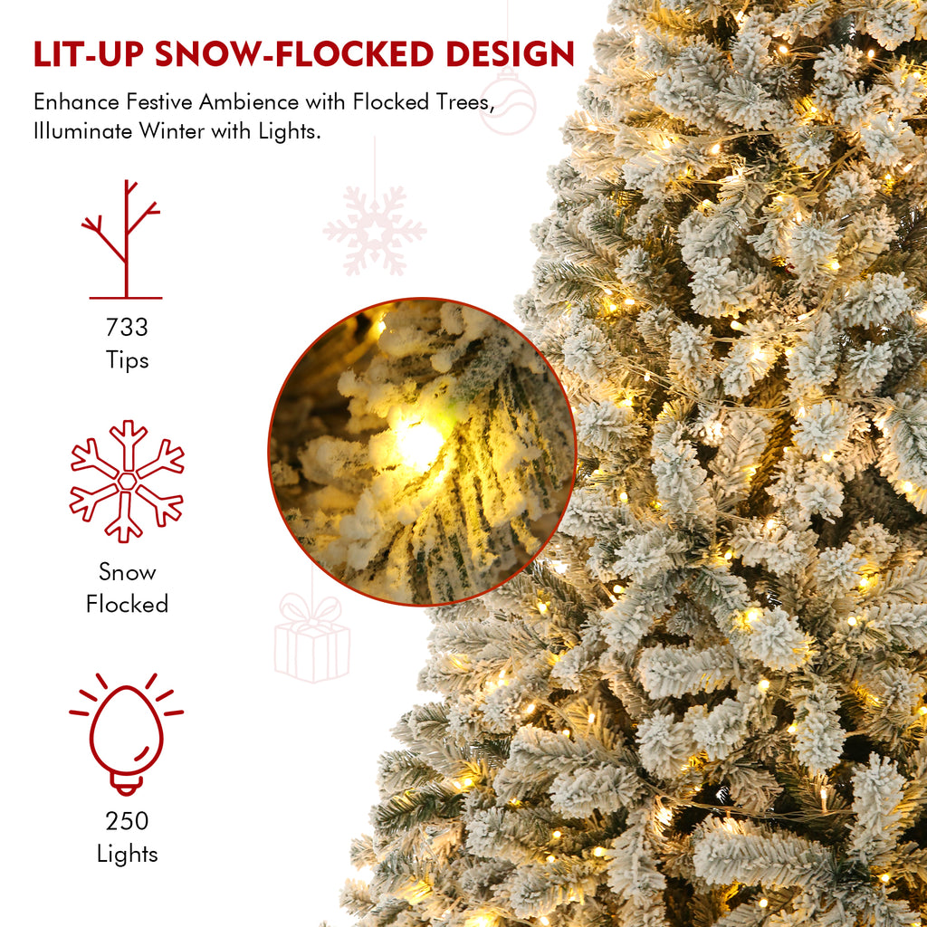 Legooin 6FT Snow Flocked Prelit Christmas Tree with 800 PVC Tips+300 Warm White LED Lights, Hinged Artificial Xmas Tree, Green