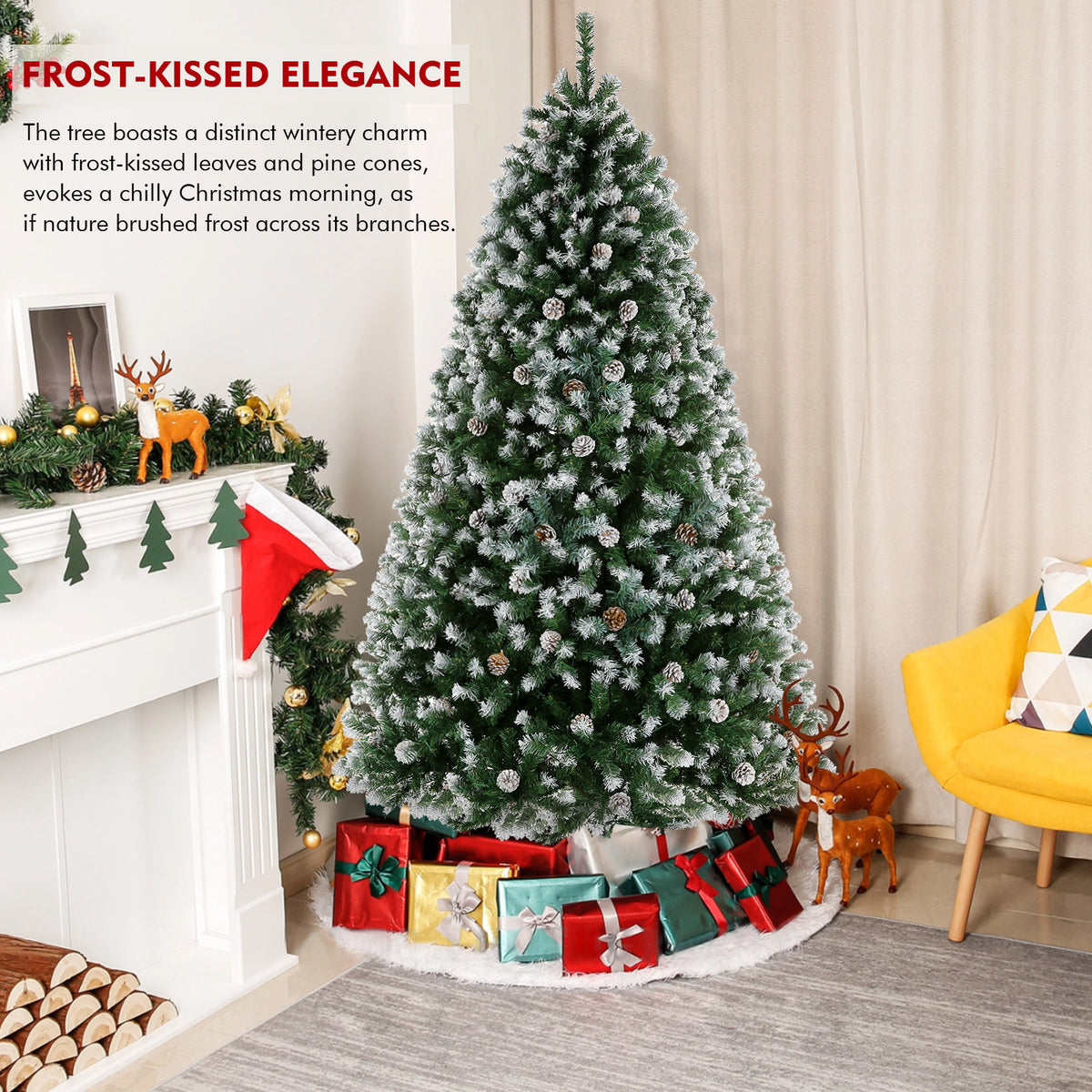 Legooin 6FT Unlit Artificial Christmas Tree with Pine Cones, 800 PVC Branch Tips Hinged Tree with Metal Stand for Indoor Outdoor Christmas Decor