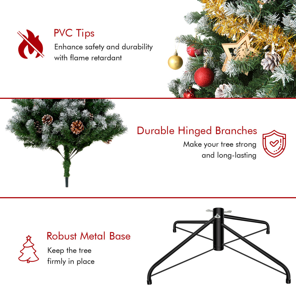 Legooin 7.5FT Pre-lit Christmas Tree with Pine Cones, 1346 PVC Branch Tips+550 Warm White Lights, Hinged Artificial Tree for Christmas Decor
