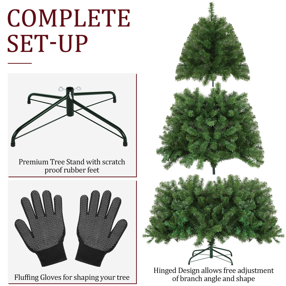 Legooin 6ft Unlit Christmas Tree 800 Lifelike PVC Tips, Easy Assembly Hinged Christmas Tree with Metal Stand, Green