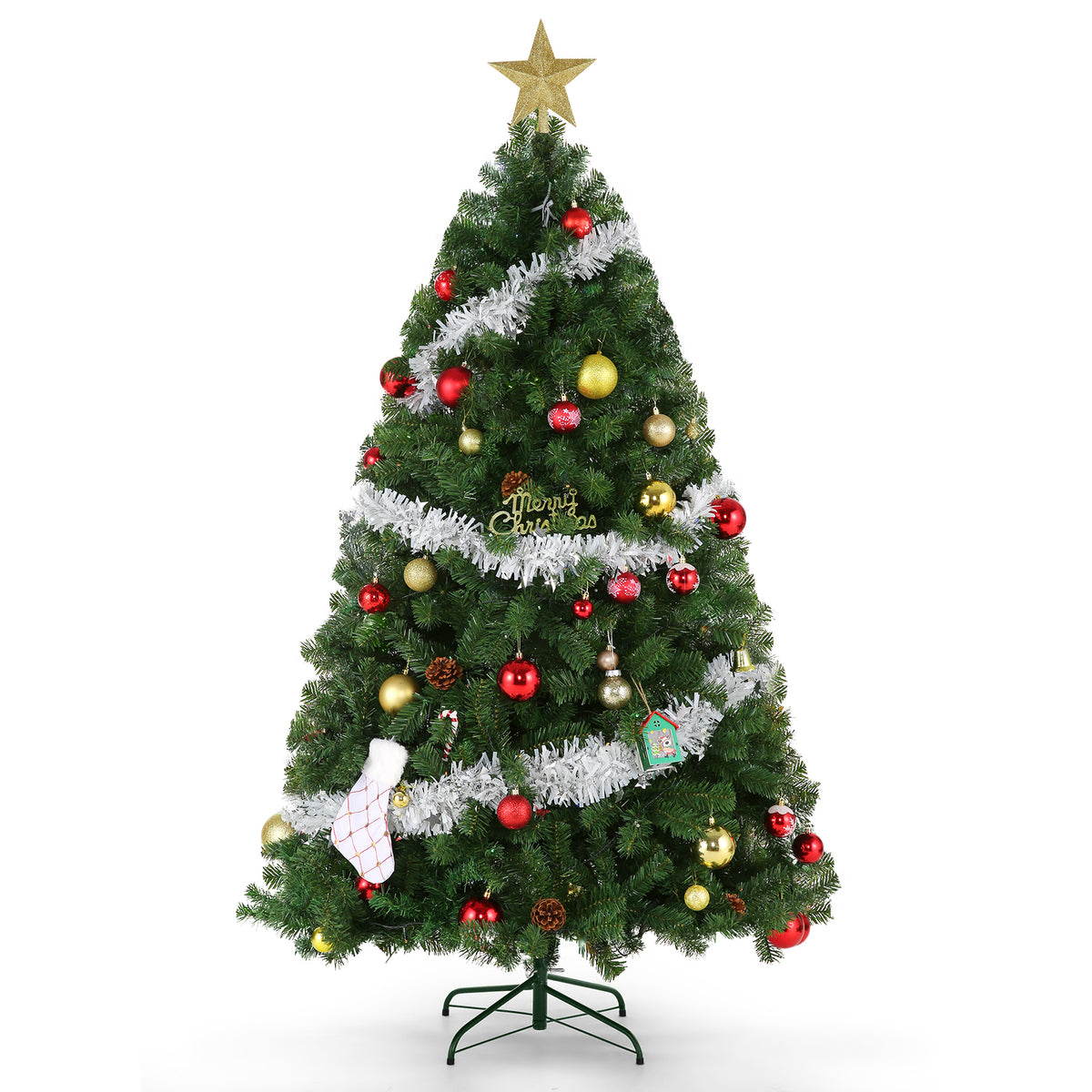 Legooin 6ft Unlit Christmas Tree 800 Lifelike PVC Tips, Easy Assembly Hinged Christmas Tree with Metal Stand, Green