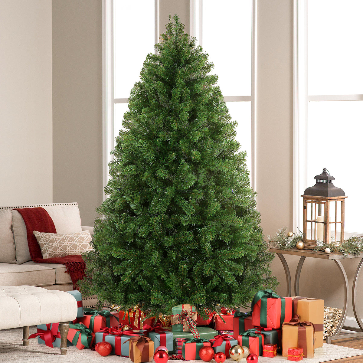 Legooin 6ft Unlit Christmas Tree 800 Lifelike PVC Tips, Easy Assembly Hinged Christmas Tree with Metal Stand, Green