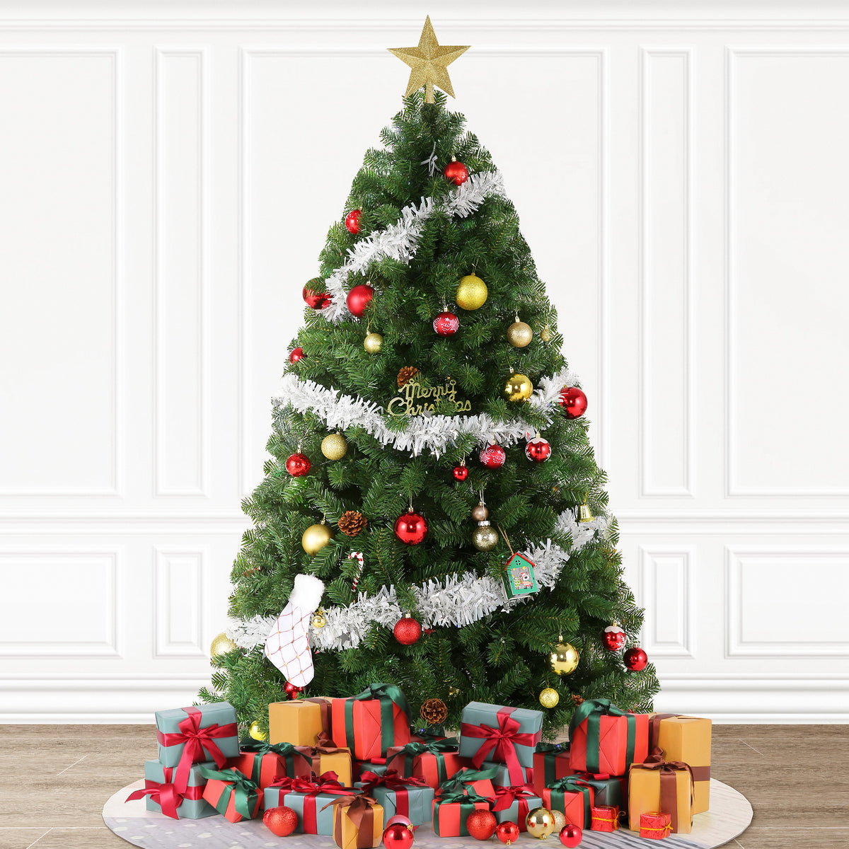 Legooin 6ft Unlit Christmas Tree 800 Lifelike PVC Tips, Easy Assembly Hinged Christmas Tree with Metal Stand, Green