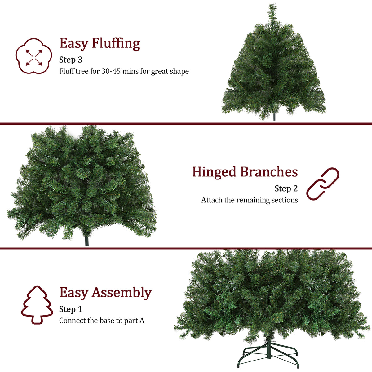 Legooin 6ft Unlit Christmas Tree 800 Lifelike PVC Tips, Easy Assembly Hinged Christmas Tree with Metal Stand, Green