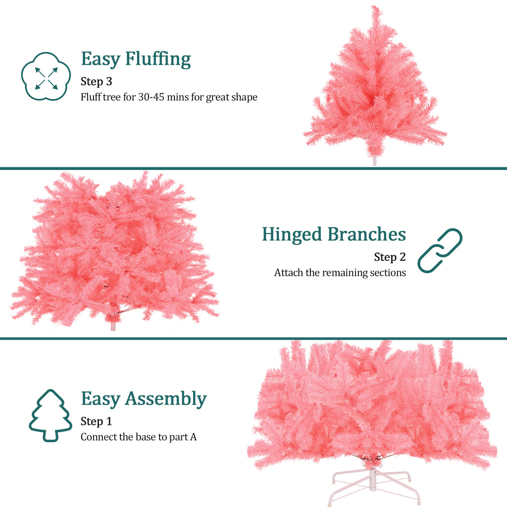 Legooin 6ft Unlit Pink Artificial Christmas Tree Hinged Tree with 800 PVC Branch Tips, Unique Christmas Holiday Decor Pink Party