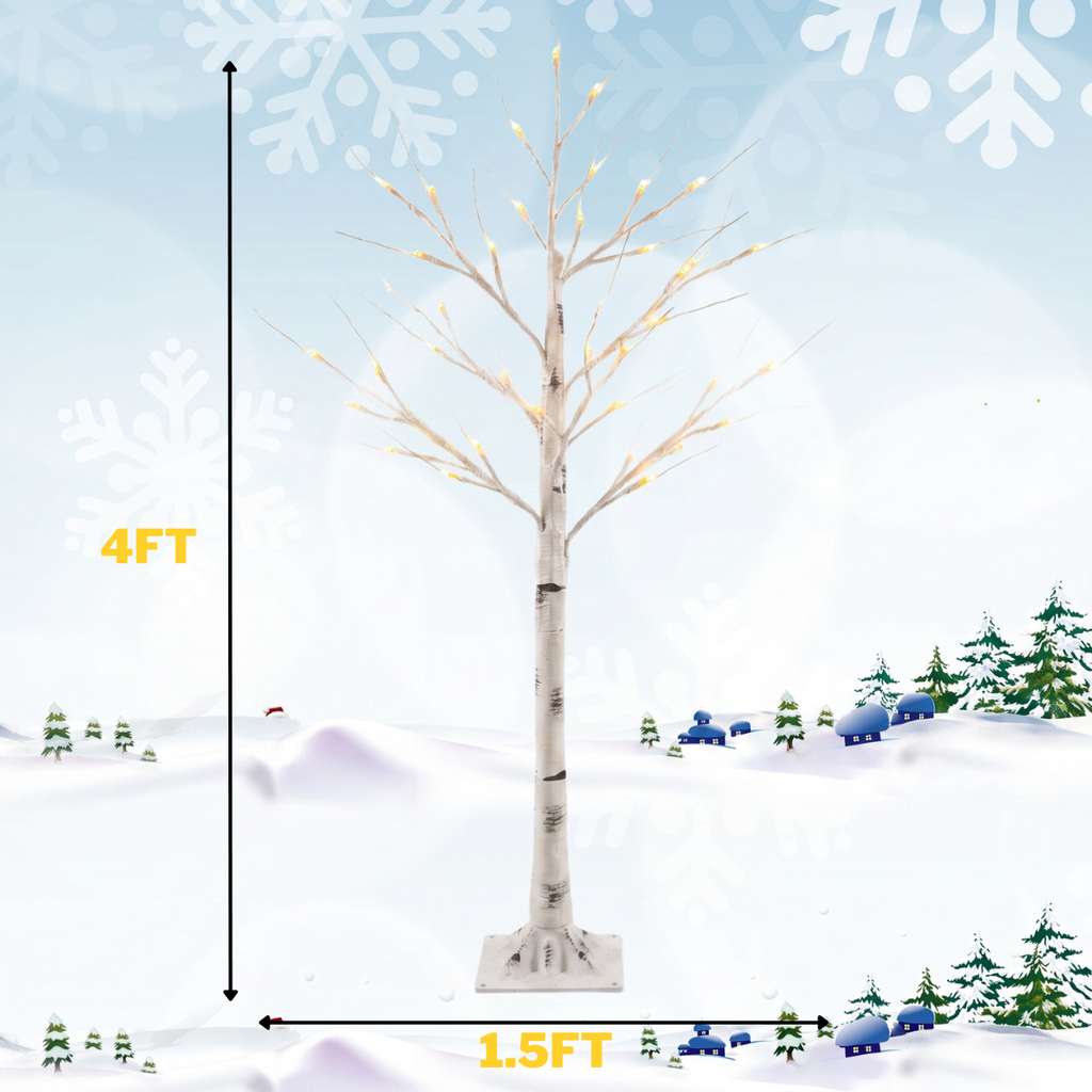 Legooin 4FT Realistic Birch Tree with 72 Warm White Lights for Christmas Wedding Home Office Décor Pre-Lit Artificial Birch Tree, White