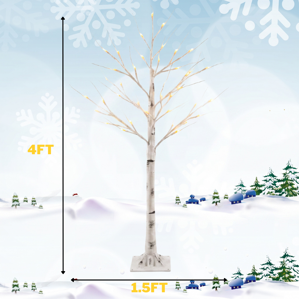 Legooin 4FT Realistic Birch Tree with 72 Warm White Lights for Christmas Wedding Home Office Décor Pre-Lit Artificial Birch Tree, White