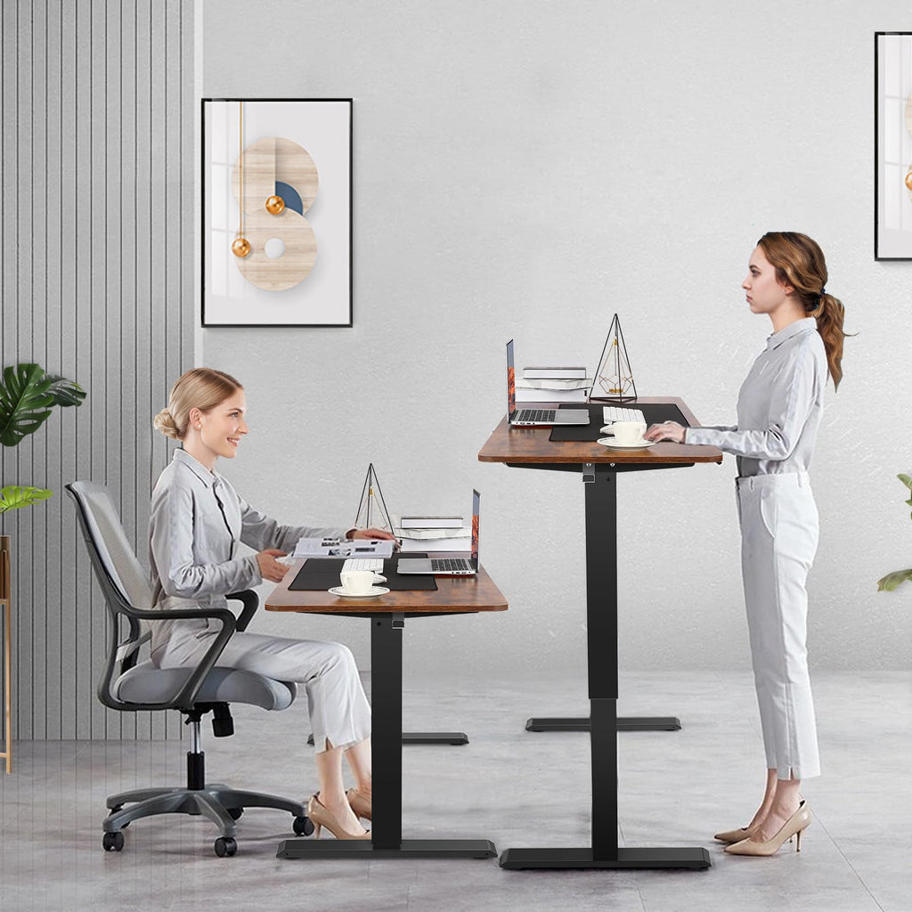 Legooin 70"W Ultra-Wide Electric Standing Desk with Power Strip, Rolling Gaming Desk with Height Adjustment 28"-46" for Home Office Gaming Room, Brown