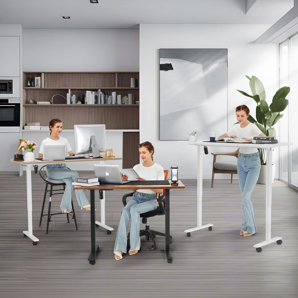 Legooin 70"W Electric Standing Desk with Wheels Computer Desk with Power Strip Mobile Workstation Height Adjustable 28"-46" for Office Home, Black