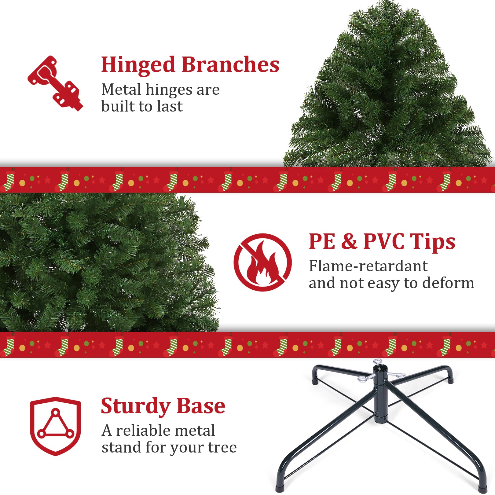 Legooin 6ft Unlit Christmas Tree with 800 PVC Branch Tips Artificial Hinged Xmas Tree, Green
