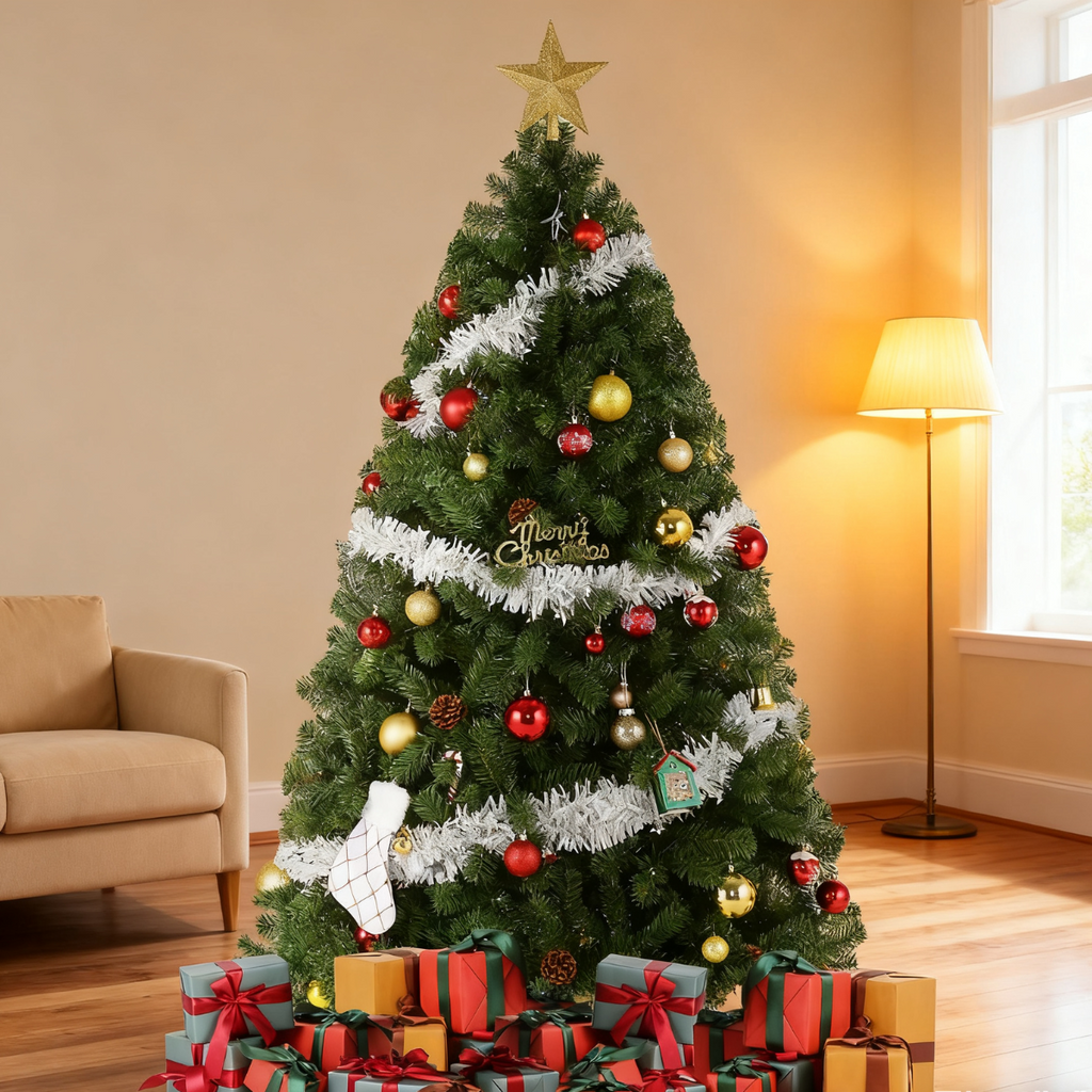 Legooin 6ft Unlit Christmas Tree with 800 PVC Branch Tips Artificial Hinged Xmas Tree, Green