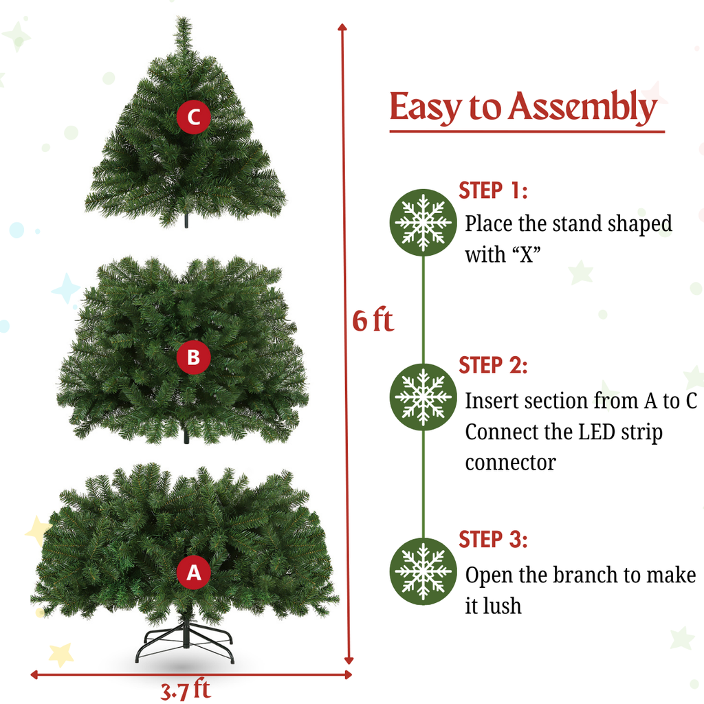 Legooin 6ft Unlit Christmas Tree with 800 PVC Branch Tips Artificial Hinged Xmas Tree, Green