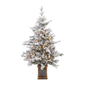 Legooin 4FT Snow Flocked Potted Tree Pre-Lit Christmas Tree Artificial Tree with Frosted Pot Base for Indoor Outdoor Xmas Décor, Flocked Green